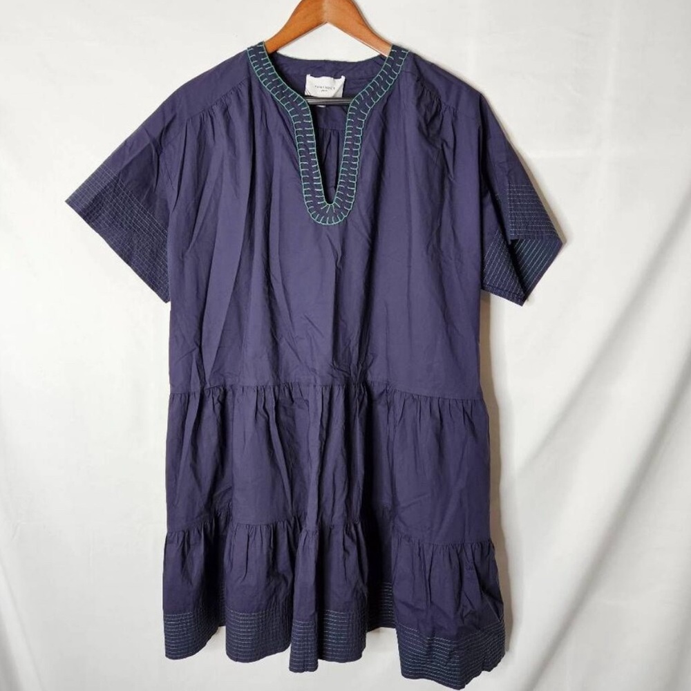 Tuckernuck Pomander Place‎ Navy Blue 100% Cotton Embroidered Dress sz XL